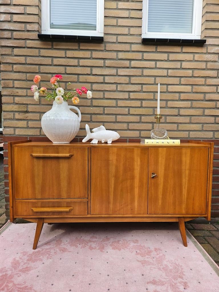 Vintage lowboard sideboard dressoir tv meubel lowboard, .., Gebruikt, 100 tot 150 cm, Vintage design mid century sideboard lowboard tv meubel