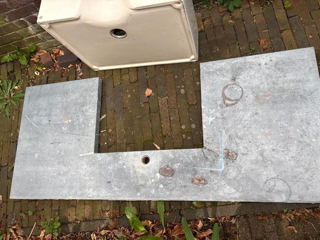 Aanrechtblad hout met zink bekleed met wasbak en toehoren, Ophalen, Gebruikt, 150 tot 200 cm, Minder dan 100 cm