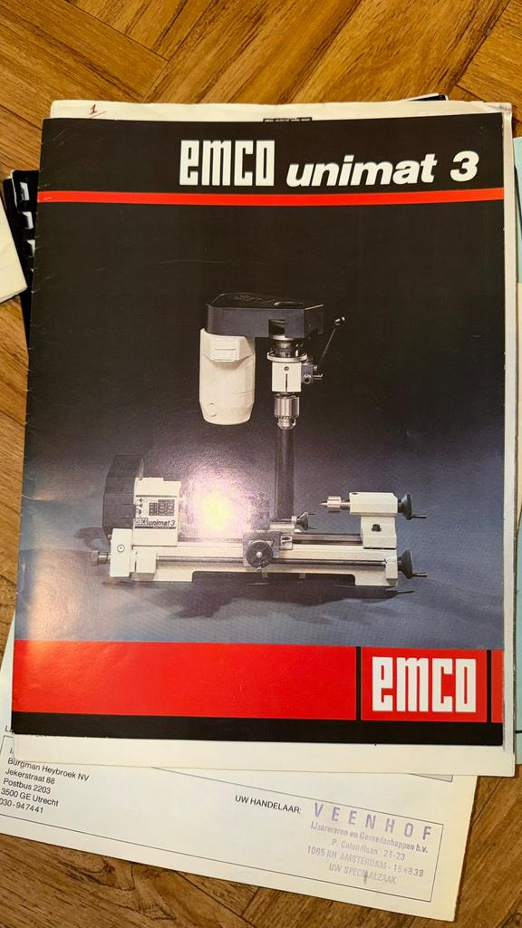 Een complete draaibank van Emco Unimat 3, Doe-het-zelf en Verbouw, Draaibanken, Ophalen, Gebruikt, Metaaldraaibank