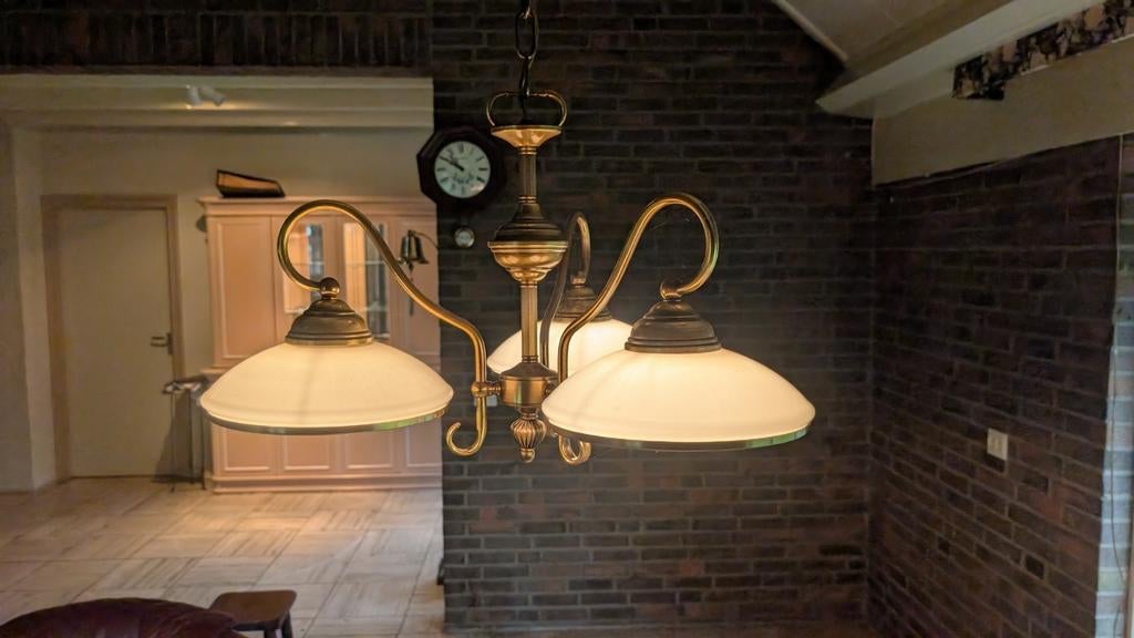 Vintage Lamp met 3 Lichtpunten, Gebruikt, Vintage, Ophalen of Verzenden, Glas
