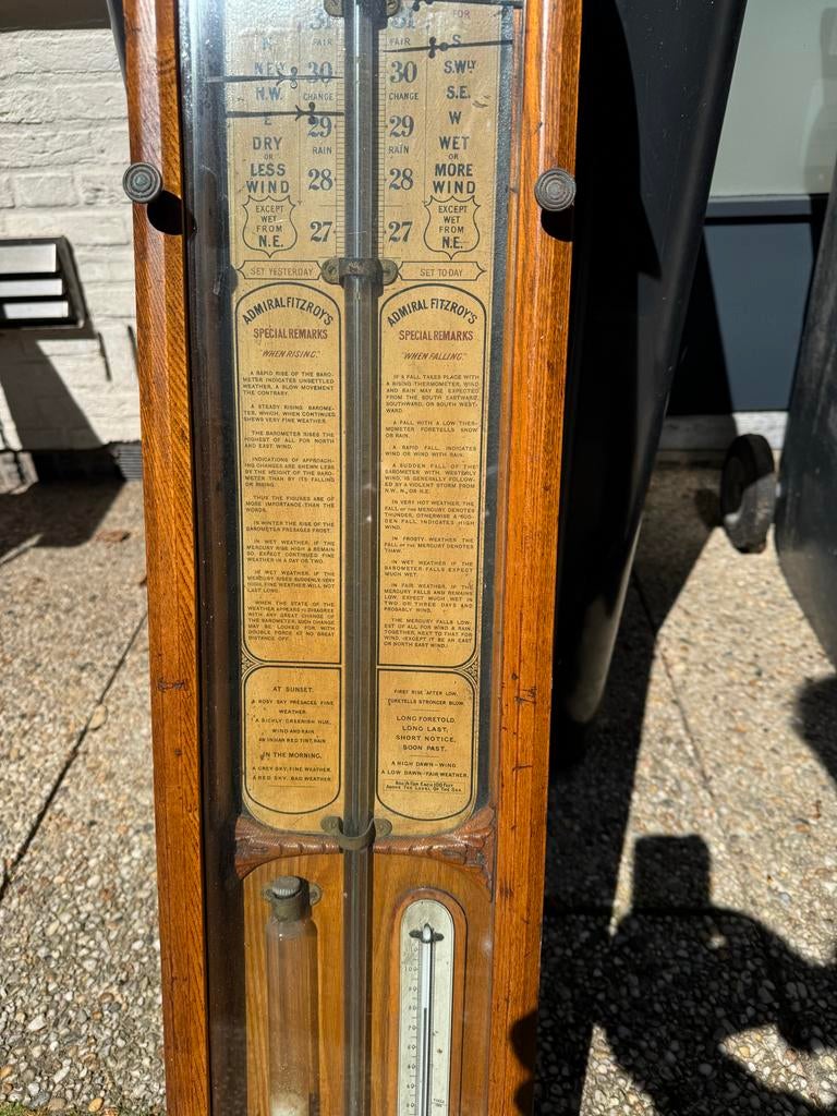 Antieke Admiral Fitzroy Barometer - Prachtig Houten Weerstat, Audio, Tv en Foto, Weerstations en Barometers, Ophalen of Verzenden