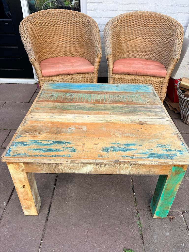 Uniek salontafeltje - Ibiza stijl, Ophalen, Gebruikt, 100 tot 150 cm, Vierkant