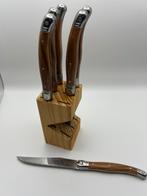 Laguiole steakmessen set in houten blok - 6 stuks, Ophalen of Verzenden, Gebruikt, Hout, Bestekset