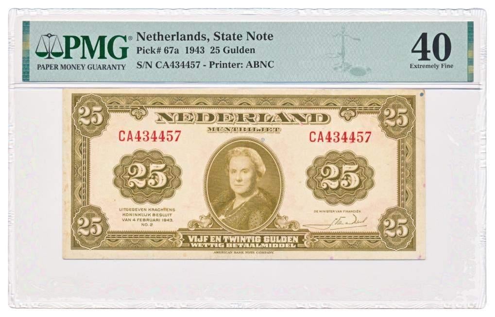 Nederland 25 Gulden 1943 Wilhelmina PMG40, Postzegels en Munten, Bankbiljetten | Nederland, Ophalen of Verzenden, 25 gulden