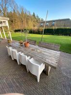 ** Gratis** steigerhouten tafel en bankjes, Ophalen, Gebruikt, Steigerhout, 8 zitplaatsen
