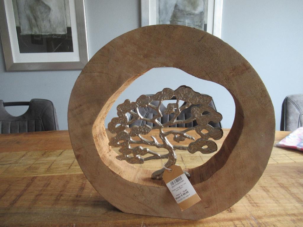 Loods 5 Mango houten decoratie met zilver metalen boom, Ophalen of Verzenden, Zo goed als nieuw