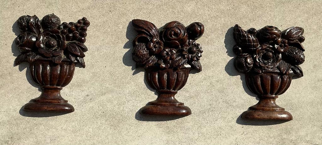 3 antieke Palisanderhouten ornamenten, Ophalen of Verzenden