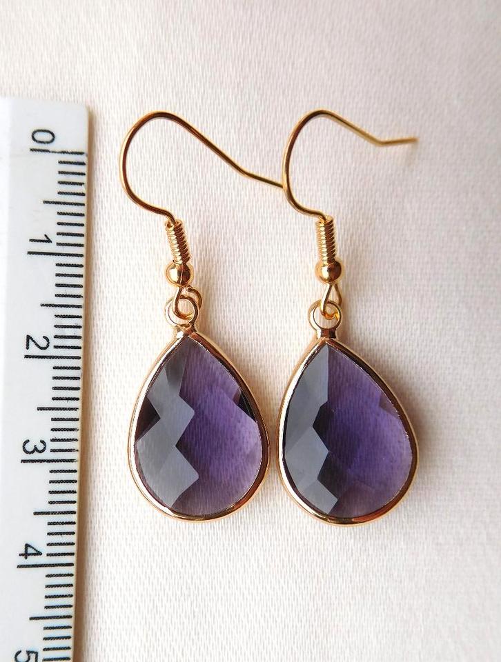 Paarse druppel oorhangertjes (F66447), Sieraden, Tassen en Uiterlijk, Oorbellen, Nieuw, Hangers, Glas, Paars, Ophalen of Verzenden