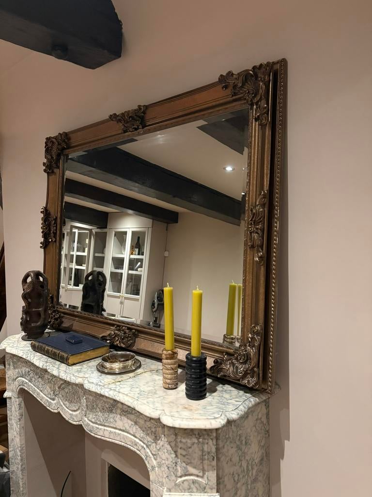 Franse Schouwspiegel | Handbeschilderd Brons | 11888, Ophalen of Verzenden, Rechthoekig, 100 tot 150 cm, Minder dan 100 cm