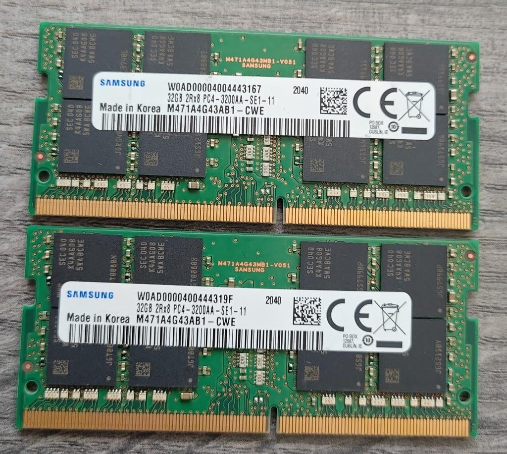 Samsung 64GB DDR4 (2x32GB) 3200Mhz So-dimm, Computers en Software, RAM geheugen, Gebruikt, DDR4, Ophalen of Verzenden, 64 GB