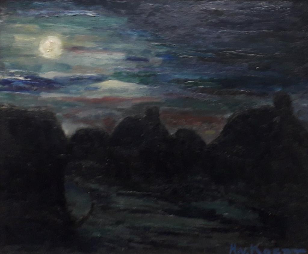 DORPJE IN DE NACHT>VOLLE MAAN>SFEER>HUISJES>MOOIE LIJST, Ophalen of Verzenden