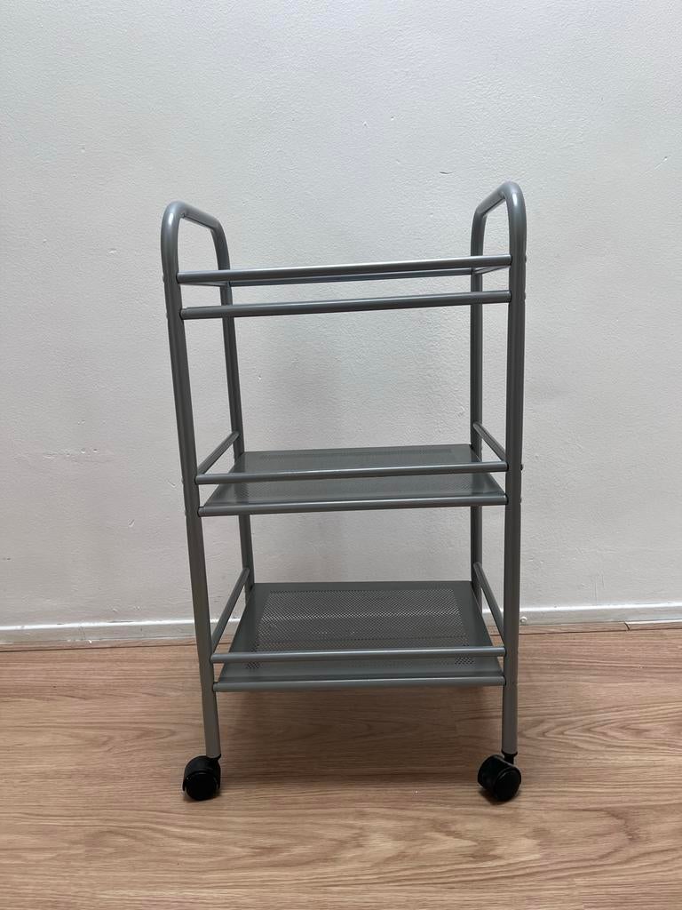 Grijs metalen stellingkastje op wieltjes, Huis en Inrichting, Kasten | Stellingkasten, Ophalen, Zo goed als nieuw