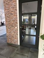 Zwarte houten deur met glas en stalen kozijn, Gebruikt, 80 tot 100 cm, 215 cm of meer, Binnendeur