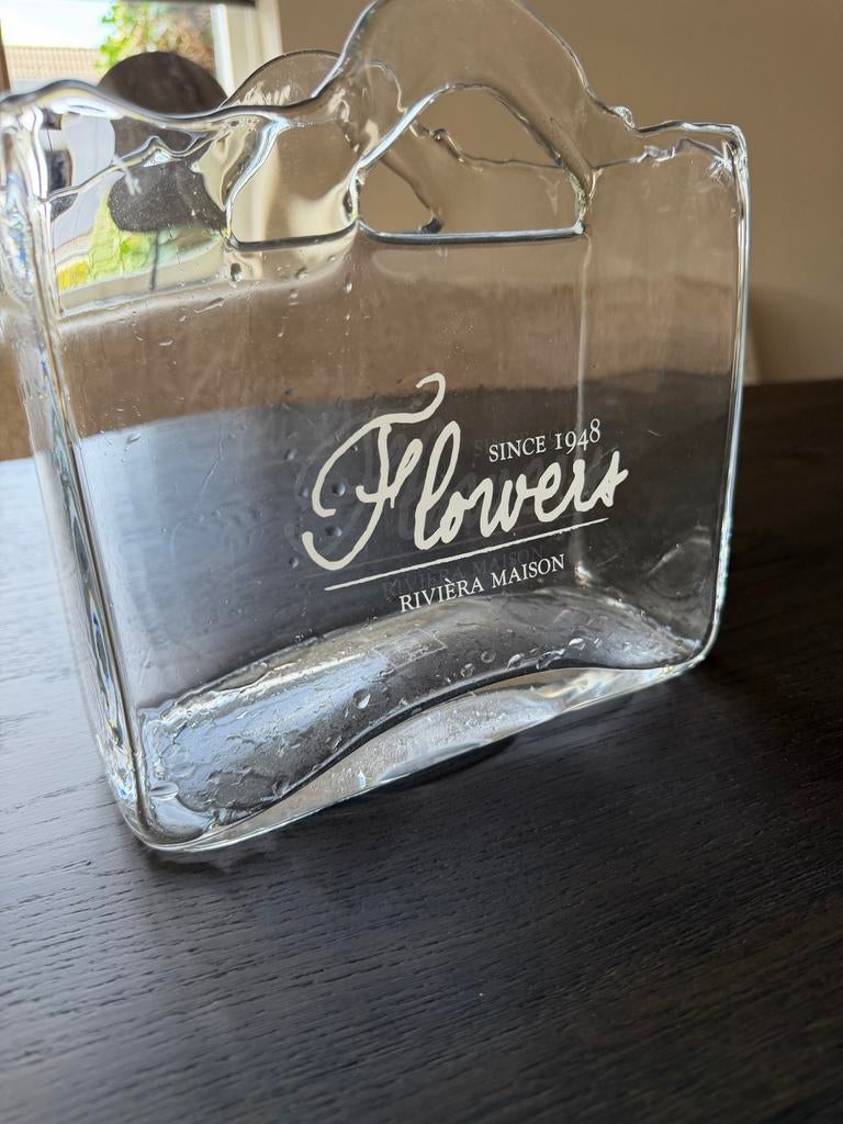 Riviera Maison vaas handtas model, Huis en Inrichting, Gebruikt, Overige kleuren, Ophalen of Verzenden, Glas