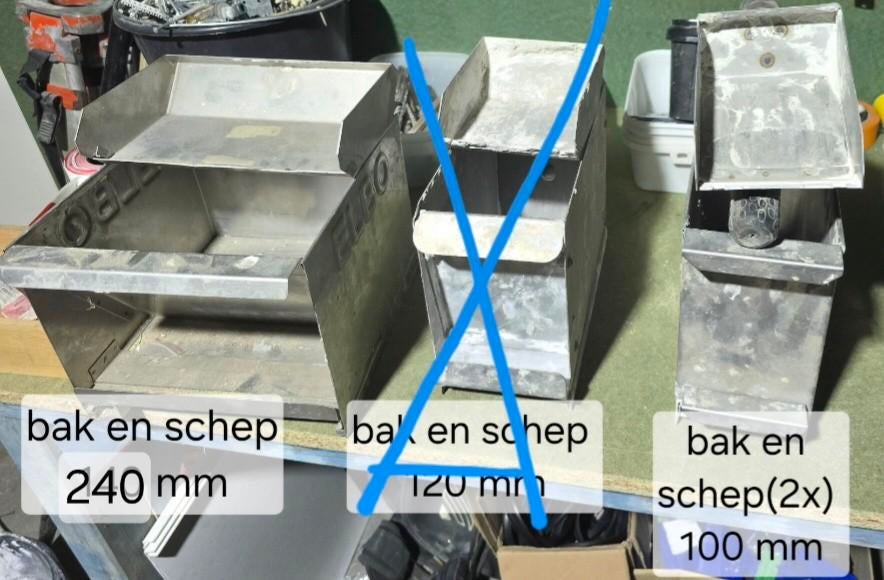 lijmbakken en scheppen – 70/100/240/265  mm, Ophalen of Verzenden, Zo goed als nieuw