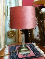 Tafellamp klassiek oudroze lampenkap antiek lampvoet messing, Verzenden