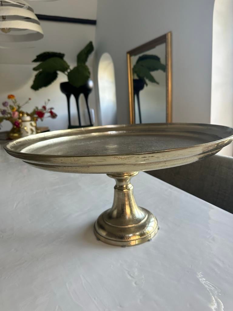 Zwaar goud/zilver kleurig taartplateau - uit elkaar te halen, Overige materialen, Gebruikt, Schaal, Rond