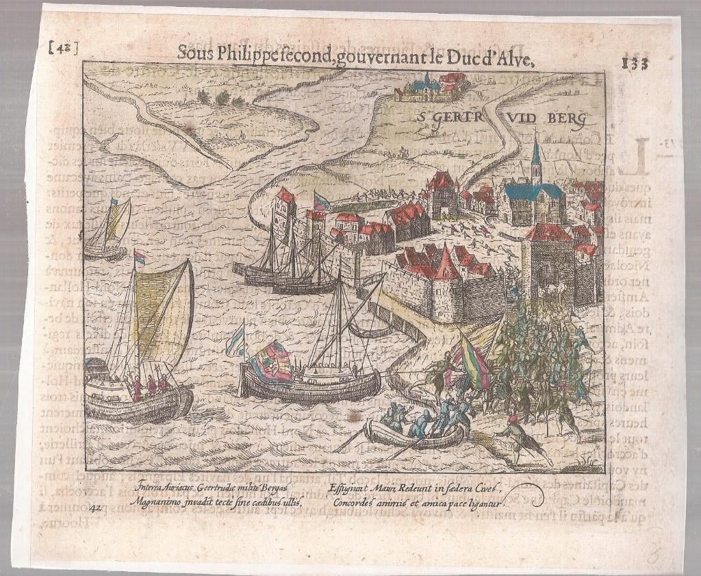 S'Gertrvid Berg. Inname van Geertruidenberg, 1573 Baudartius, Ophalen of Verzenden, Militair, Gravure, Handgekleurd