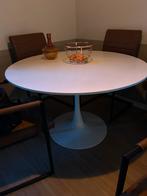 Witte ronde salontafel met trompetvoet (120xH47), Ophalen, Kunststof, Gebruikt, 100 tot 150 cm