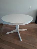 Uitschuifbare witte eettafel, ovaal/rond, Huis en Inrichting, Ophalen, Gebruikt, 100 tot 150 cm, 150 tot 200 cm