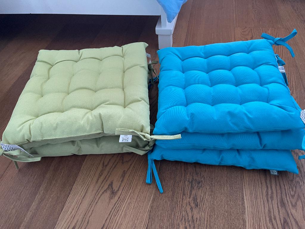 Tuin - Stoel Zitkussens,3x lime,3x aqua,z.g.a.n, Ophalen of Verzenden, Zo goed als nieuw, Overige materialen