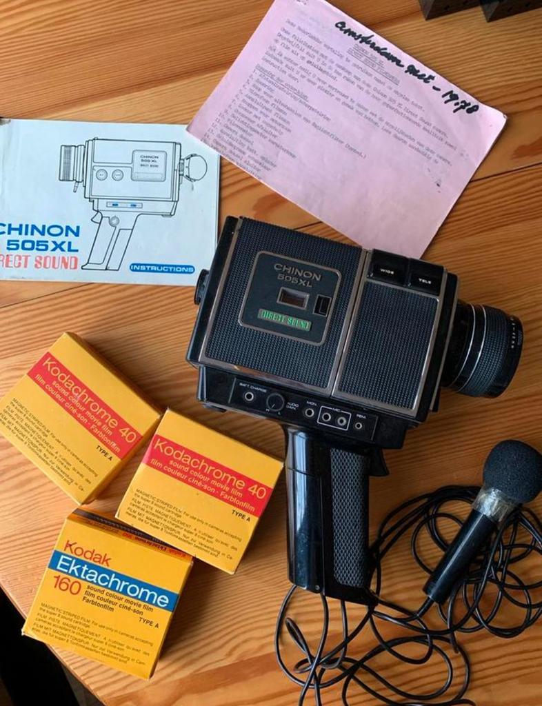 Vintage Chinon 505XL Direct Sound 8mm camera met toebehoren, Ophalen, 8mm, Camera