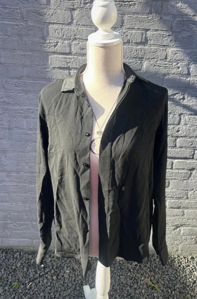 Zwarte Ralph Lauren blouse met leren kraag, Kleding | Dames, Blouses en Tunieken, Ophalen of Verzenden, Zo goed als nieuw, Maat 38/40 (M)