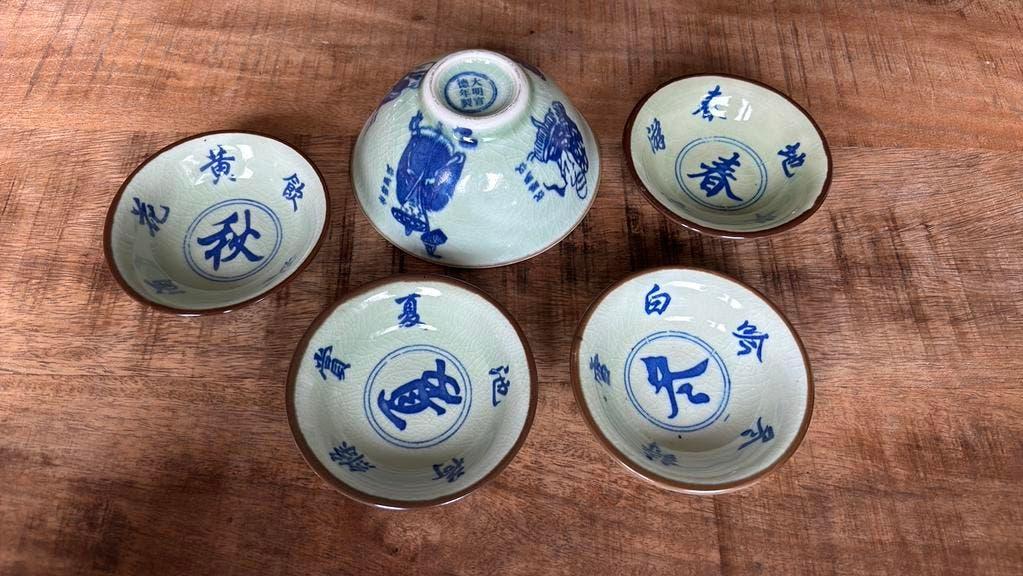 Celadon  porselein 5 delig, Antiek en Kunst, Ophalen of Verzenden