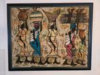 Batik schilderij Afrikaanse vrouwen met manden, Ophalen of Verzenden
