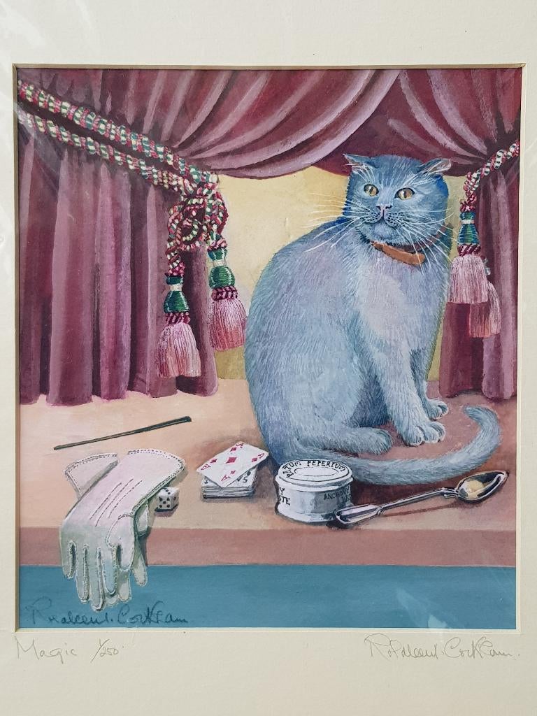 Mooie originele litho uit Engeland van poes of kat 27-29 cm., Antiek en Kunst, Kunst | Litho's en Zeefdrukken, Ophalen of Verzenden