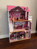 Groot Roze Houten Poppenhuis met Meubels - Zo goed als nieuw, Ophalen, Zo goed als nieuw, Poppenhuis