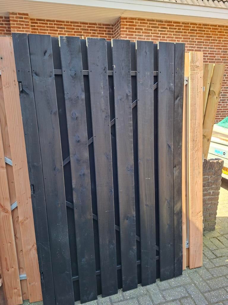 Luxe Zwarte Dubbele Poort - 210cm Breed, RVS Slot, Ophalen, Met poort, Gebruikt, Tuinhek