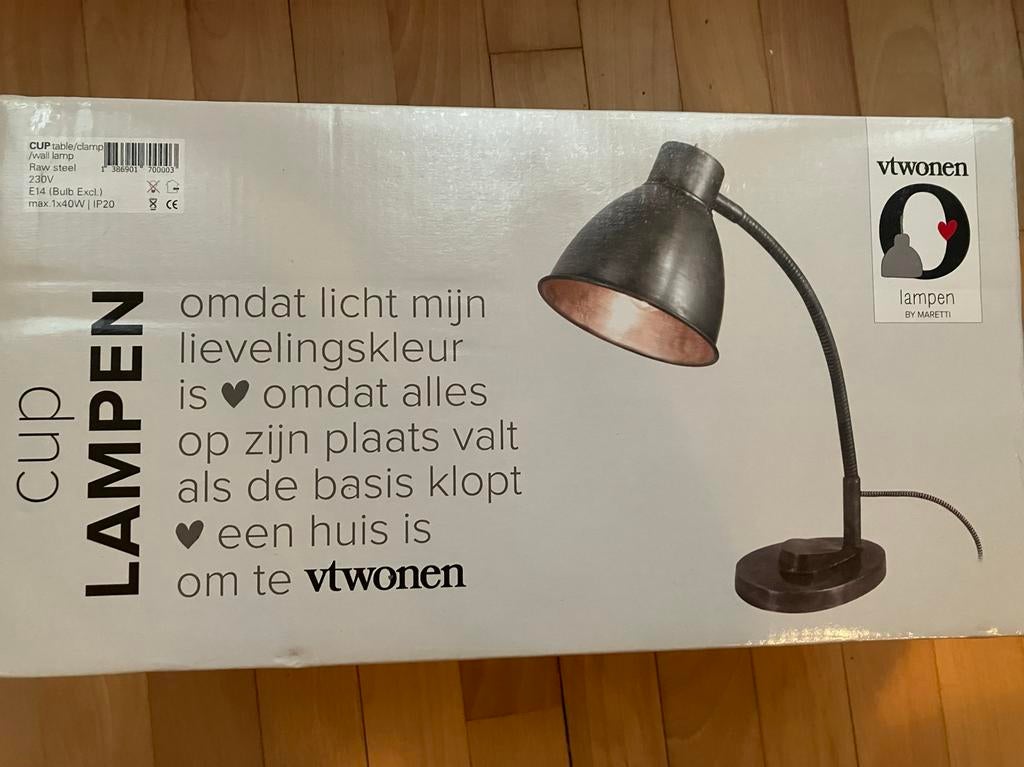 VT Wonen Cup Lamp Industrieel - Klemlamp/Wandlamp/Tafellamp, Nieuw, Ophalen of Verzenden, Metaal, Minder dan 50 cm