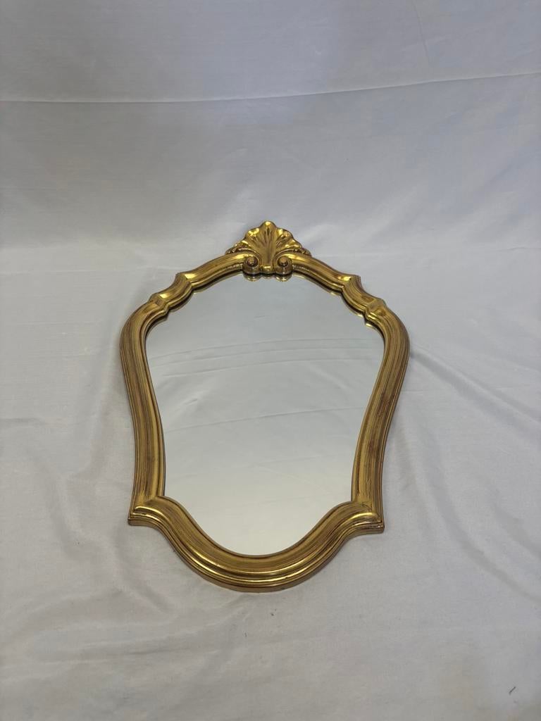 Vintage goudkleurige spiegel in de Hollywood Regency-stijl, Ophalen of Verzenden, Rechthoekig, Minder dan 50 cm, Minder dan 100 cm