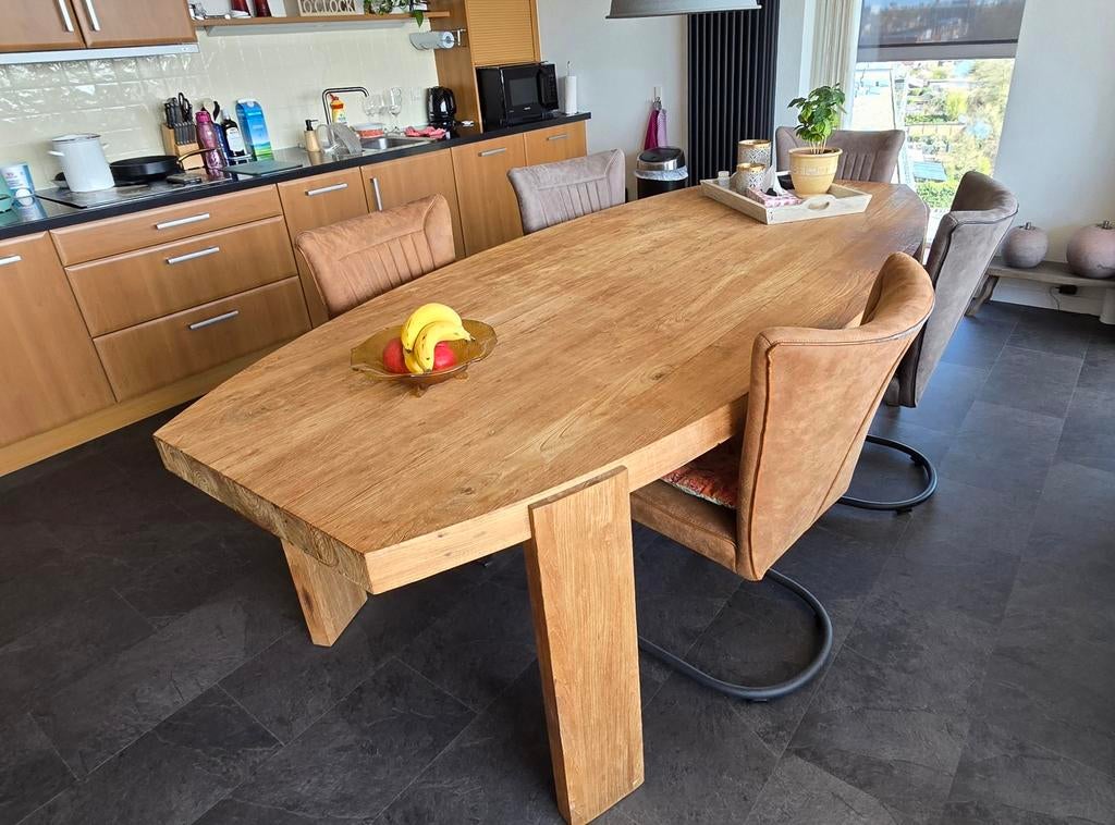 Zware houten tafel 260 cm lang, Huis en Inrichting, Tafels | Eettafels, Ophalen, Gebruikt, 100 tot 150 cm, 200 cm of meer
