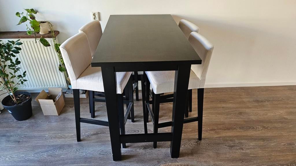 Zwarte statafel met 4 stoelen, Ophalen of Verzenden, Gebruikt