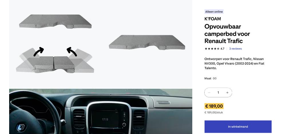 Opvouwbaar (extra) camperbed/matras voor o.a. Renault Trafic, Caravans en Kamperen, Ophalen, Zo goed als nieuw