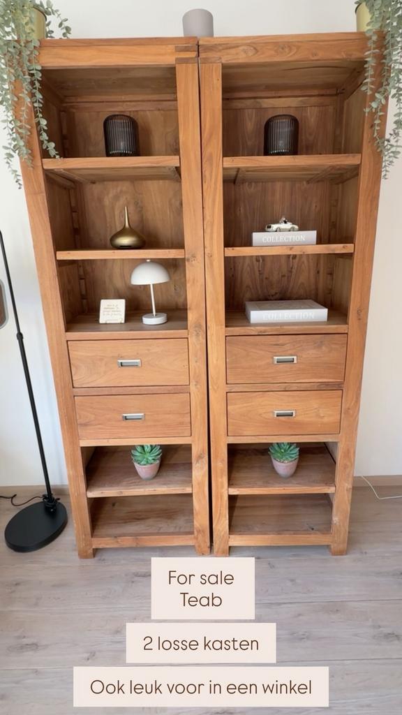 2 hoge kasten hout, Ophalen, Met plank(en), Gebruikt, 50 tot 100 cm