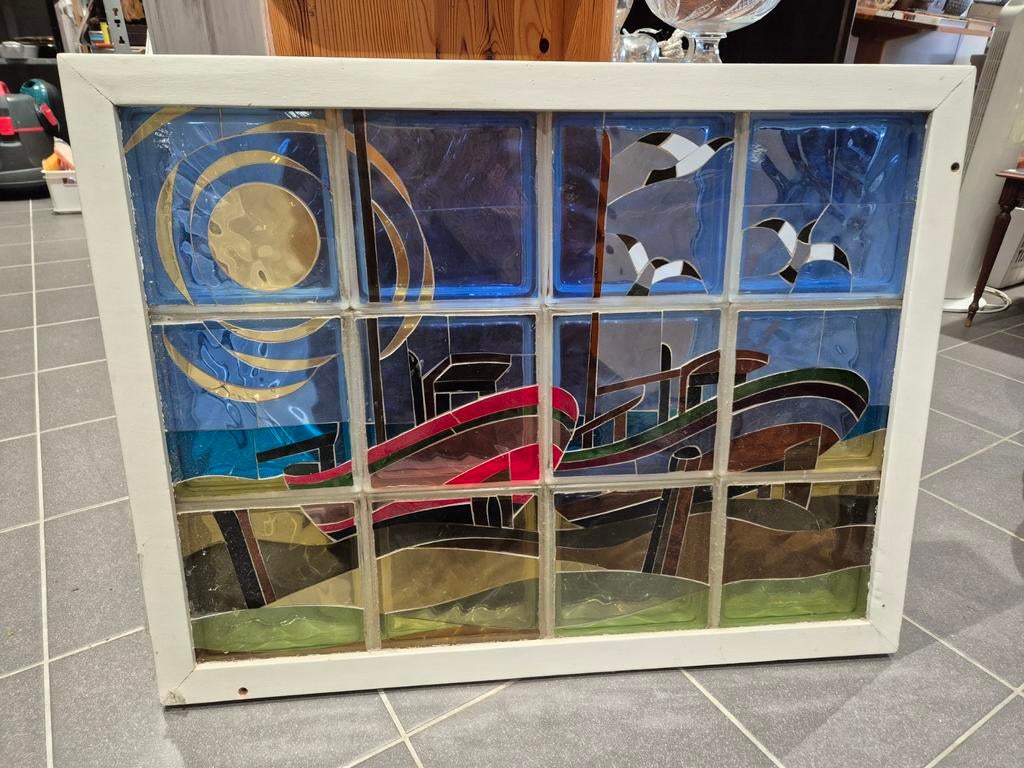 Vintage Glaskunst in raam, Antiek en Kunst, Ophalen