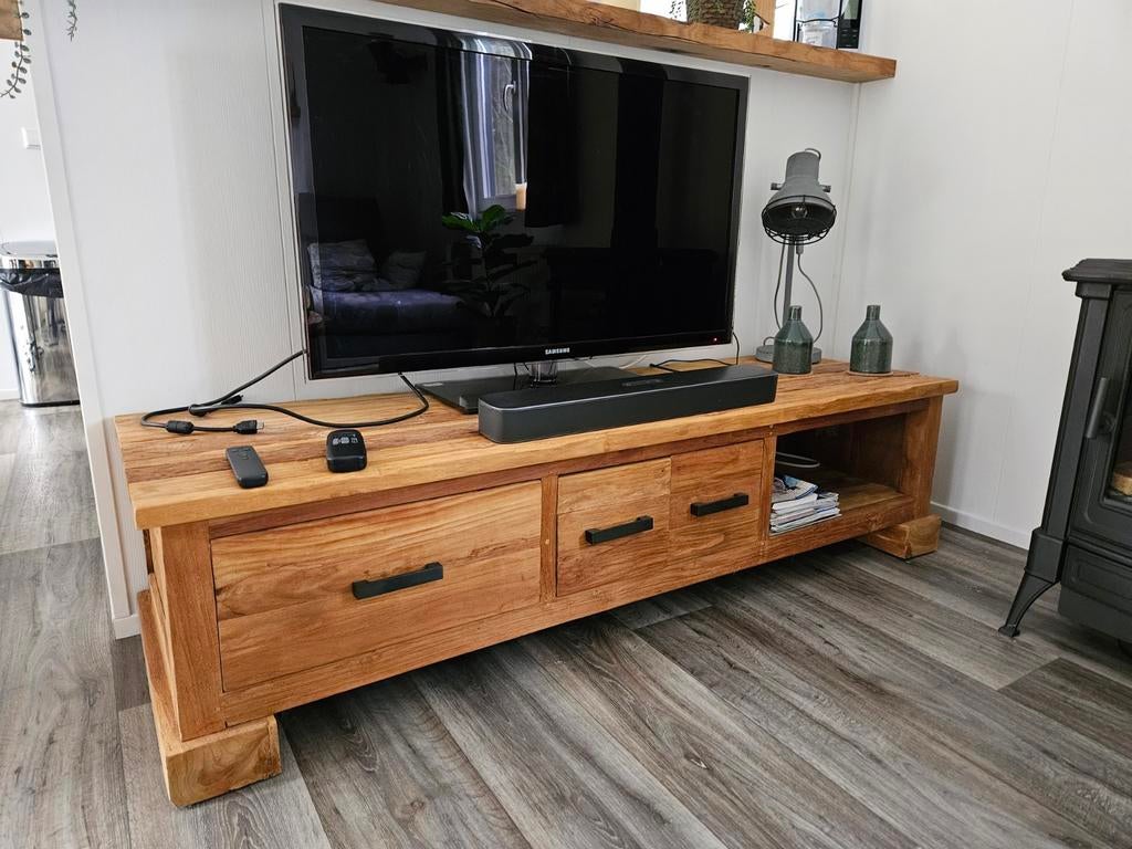 Massief Teakhouten TV Meubel - 160x50x40 cm, Ophalen, 150 tot 200 cm, Teakhout, Zo goed als nieuw