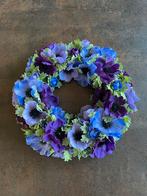 Zijden bloemen krans Anemonen paars, blauw en lila tinten, Ophalen of Verzenden, Zo goed als nieuw