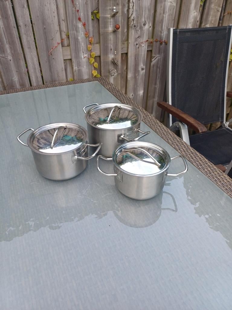 Pannenset, Ophalen of Verzenden, Zo goed als nieuw, Rvs, Pannenset