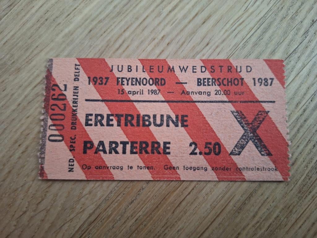 Ticket Feyenoord - Beerschot (jubileumduel 1987), Ophalen of Verzenden, Zo goed als nieuw, Feyenoord, Overige typen