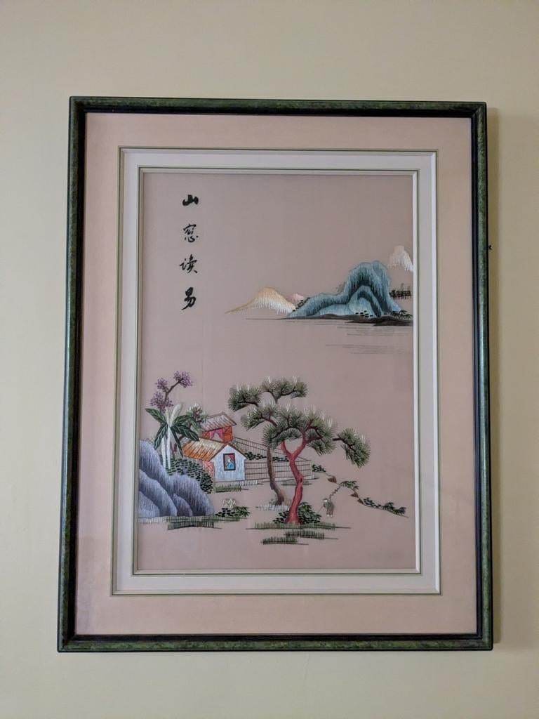 Japans Chinees Aziatisch schilderij borduurwerk op zijde, Ophalen of Verzenden