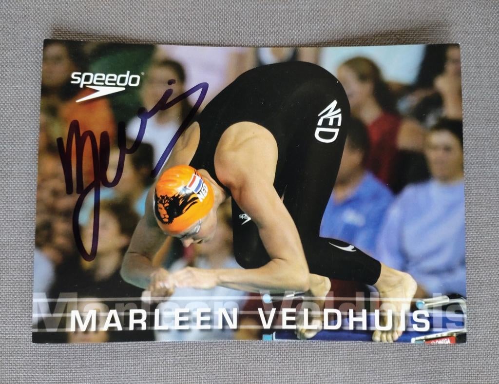 Marleen Veldhuis Olympisch kampioene zwemmen., Verzenden, Zo goed als nieuw, Buitenlandse clubs, Spelerskaart