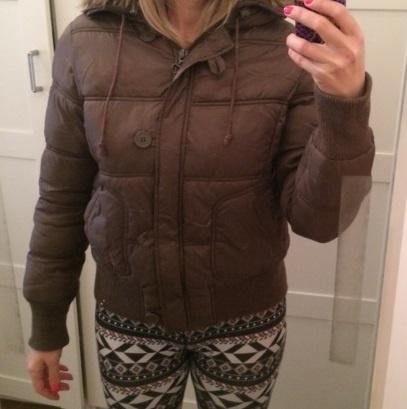 Review bruin dikke winterjas jack jacket jas met capuchon XL, Review, Bruin, Maat 46/48 (XL) of groter, Nieuw