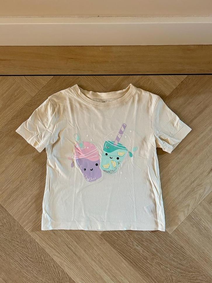 Z.g.a.n. Lichtgeel shirt / top met glitter, H&M, maat 122, Kinderen en Baby's, Kinderkleding | Maat 122, Zo goed als nieuw, Meisje