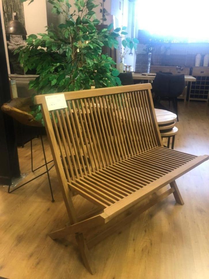 Teak Opklapbaar bankje , kan binnen én buiten, leuk !, Huis en Inrichting, Stoelen, Nieuw, Hout, Ophalen of Verzenden