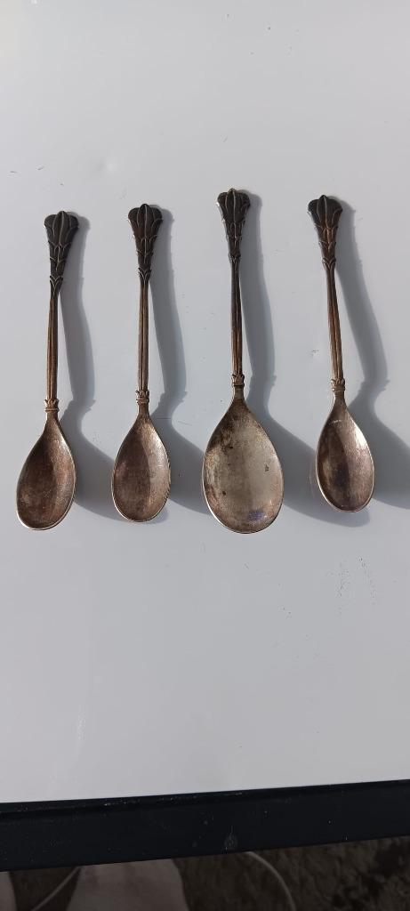 Antieke verzilverde theelepels – set van 4 stuks, Antiek en Kunst, Antiek | Bestek, Verzenden