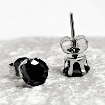 RVS Oorknoppen met Ronde Zwarte Zirkonia 6mm  - Unisex beschikbaar voor biedingen